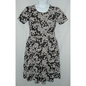 Textured Floral Sz Large Stretchy Pleated Skater Dress Side Pockets LULAROE